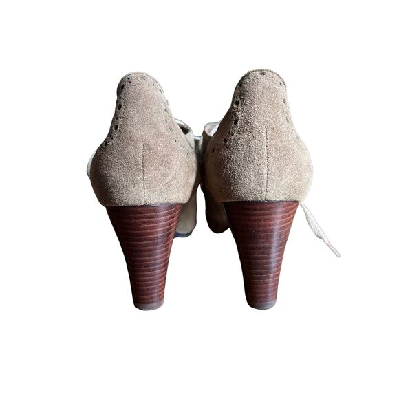 Chocolat Blu Oxfords Womens 10 Denise Tan Suede Leather Lace-Up Heeled Shoes - Picture 7 of 8